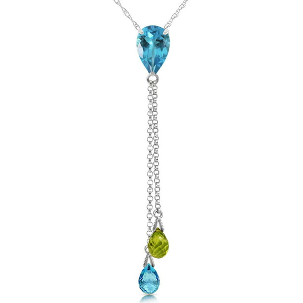ALARRI 1.23 Carat 14K Solid White Gold Necklace Natural Diamond Peridot with 22 Inch Chain Length 